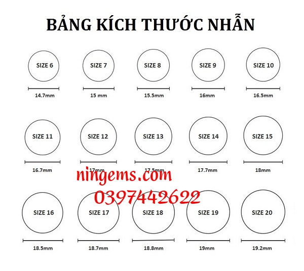 Bảng size nhẫn tự đo tại nhà.