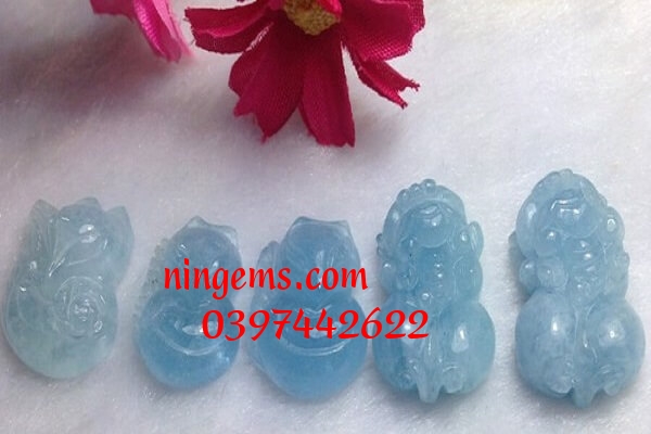 Hồ Ly và Tỳ Hưu đá Aquamarine