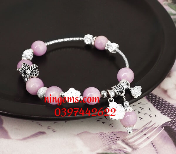 Vòng đá Kunzite mix bạc