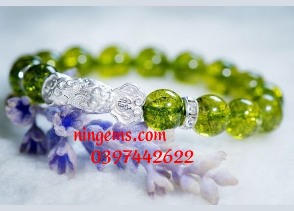 Vòng tay đá Peridot mix bạc